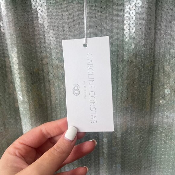 NWT, Caroline Constas Mint Ombre Sequin V-Neck Sleeveless Midi Dress, Medium - Picture 7 of 11